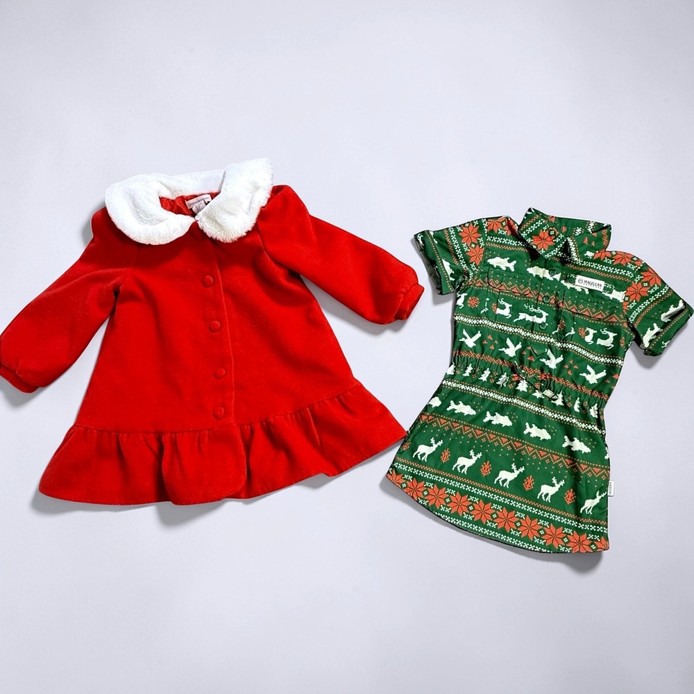 Catherine‎ Malandrino Red Coat and Magellan Outdoors Christmas Dress Bundle 3T